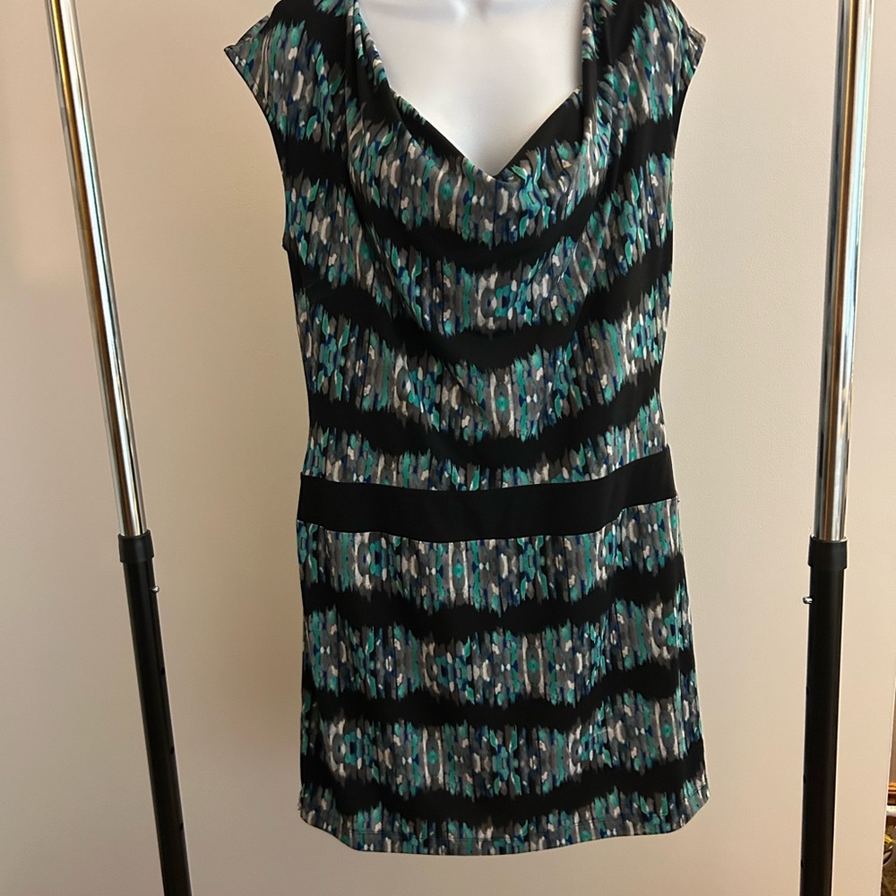 Vintage BCBGMaxAzria Navy and multicolored Patterned Mini Dress